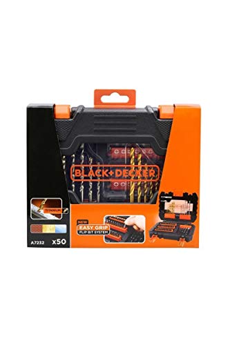 Black+Decker A7232-XJ A7232-XJ-Juego atornillar y taladrar, 0 W, 0 V, Set de 50 Piezas