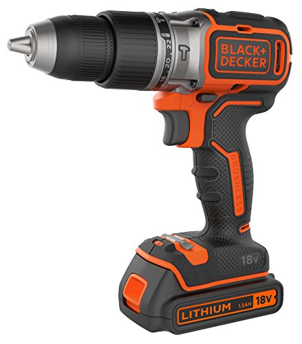 BLACK+DECKER BL188KB-QW - Taladro Percutor Motor Brushless con 2 velocidades 18 V, Incluye 2 Baterías de Litio 1.5 Ah, Cargador y Maletín