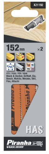 Black+Decker X21192-XJ - 2 Hojas para corte fino en madera, madera con clavos, plástico, metales no ferrosos y aluminio. L 152 mm. Dte. 2,5mm.
