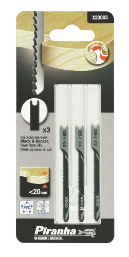 Black+Decker X23003-XJ - 3 hojas HCS para contornear. L. 50 mm. Dte 2 mm. Hasta 20mm de grosor en madera, aglomerado, contrachapado, plástico, plexiglass.