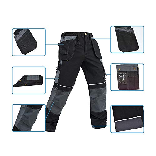 BLOMDE Resistente Ropa De Trabajo Pantalones De Trabajo De Algodón para Hombres con Rodilleras Pantalones De Trabajo De Artesano Mecánico con Bolsillos Negro_180-92