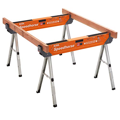 Bora Portamate Speedhorse Sawhorse - Juego de 2 soportes de mesa con patas plegables y parte superior de metal para 2x4, PM-4500T