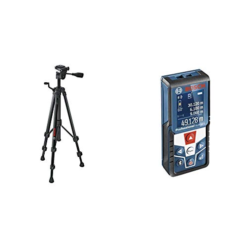 Bosch 0603691100 Treppiede a Colonna, TT 150, Negro + Bosch Professional GLM 50 C - Medidor láser de distancias (alcance 50 m, inclinómetro, conexión Bluetooth, con funda)