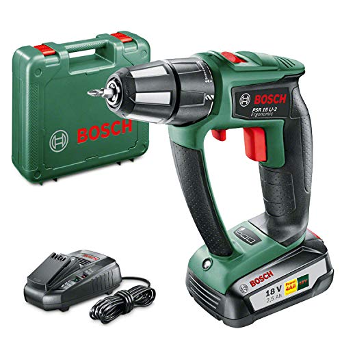 Bosch 0.603.9B0.100 PSR 18LI-2 Ergonomic-Taladro-Atornillador (2 velocidades, 20 Niveles de par, batería de Litio), 45 W, 18 V, Negro, Verde, Rojo No percutor