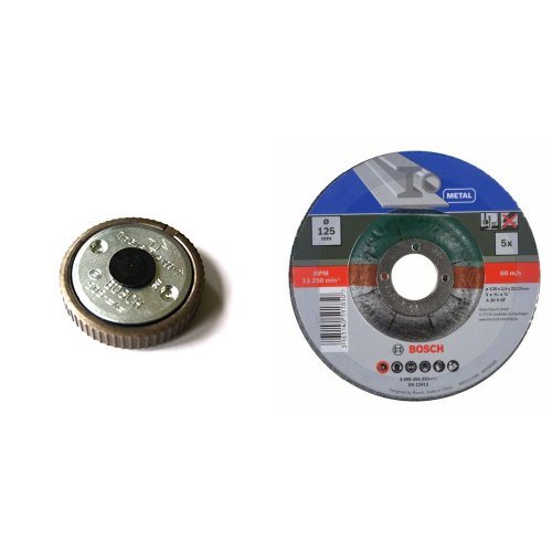 Bosch 1 603 340 031  - Tuerca de sujeción rápida - - (pack de 1) + 2 609 256 333 - Juego de discos de tronzar de 5 piezas, acodado para metal