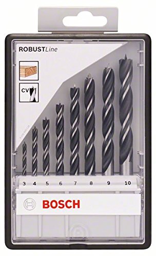 Bosch 2 607 010 533 - Set de 8 brocas helicoidales para madera Robust Line - 3; 4; 5; 6; 7; 8; 9; 10 mm (pack de 8)