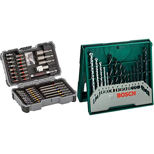 Bosch 2 607 017 164 Set de 43 unidades para atornillar y llaves de vaso + Bosch Mini X-Line - Set de 15 brocas mixto: mini x-line