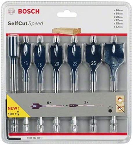 Bosch 2 608 587 009 - Set de 7 brocas fresadoras planas Self Cut Speed - 16; 18; 20; 22; 25; 32 mm (pack de 7)