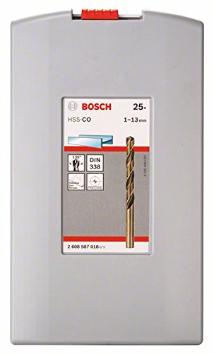 Bosch 2 608 587 018 - Juego de 25 brocas para metal ProBox HSS-Co, DIN 338 (aleación de cobalto) - 1-13 mm (pack de 25)