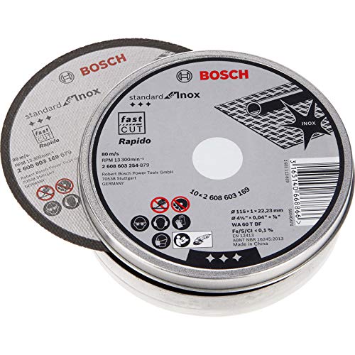 Bosch 2 608 603 254 - Disco de corte inox, 115x1 mm, 10 Unidades