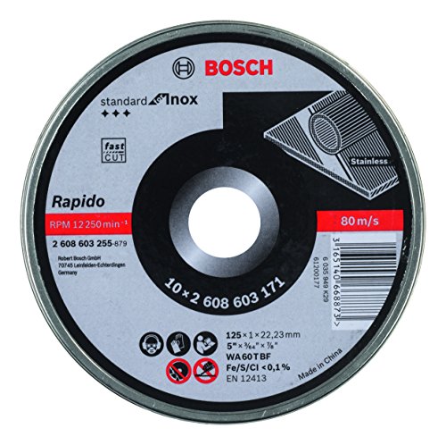 Bosch 2 608 603 255 - Disco de corte recto Standard for Inox - Rapido - WA 60 T BF, 125 mm, 22,23 mm, 1,0 mm (pack de 10)