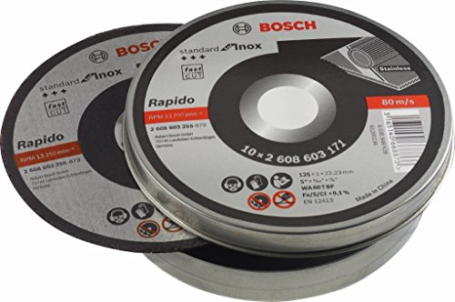 Bosch 2 608 603 255 - Disco de corte recto Standard for Inox - Rapido - WA 60 T BF, 125 mm, 22,23 mm, 1,0 mm (pack de 10)