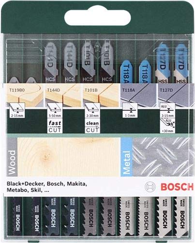 Bosch 2 609 256 746 - Juego de hojas de sierra de calar de 10 piezas vástago en T