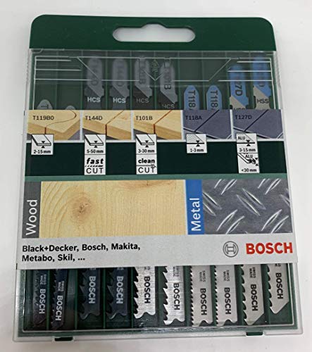 Bosch 2 609 256 746 - Juego de hojas de sierra de calar de 10 piezas vástago en T