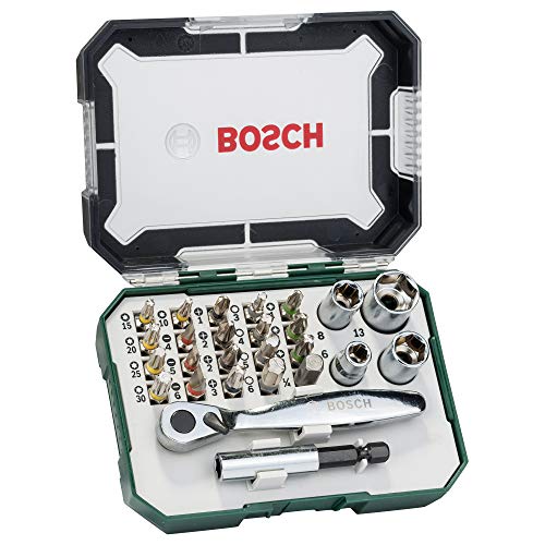 Bosch 2607017322 Puntas de destornillador + trinquete (juego de 26)