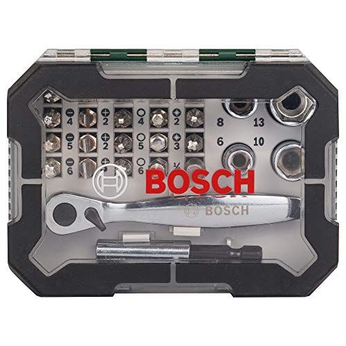 Bosch 2607017322 Puntas de destornillador + trinquete (juego de 26)