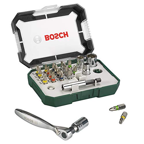 Bosch 2607017322 Puntas de destornillador + trinquete (juego de 26)
