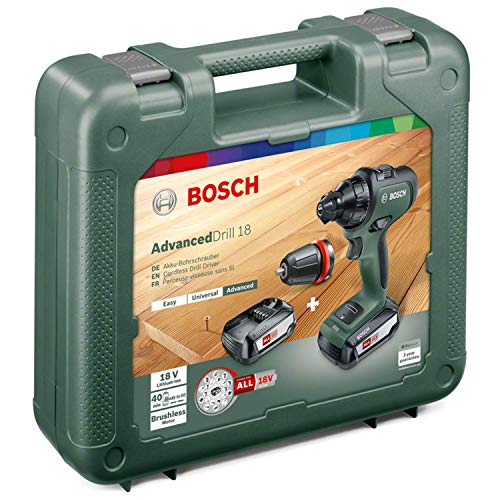 Bosch AdvancedDrill 18 Taladro/Atornillador a batería, en maletín de transporte, 18 V, Verde, 2 baterías