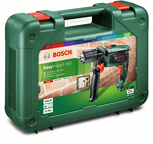 Bosch EasyImpact 550 - Taladro percutor (550 W, empuñadura adicional, tope de profundidad, maletín)