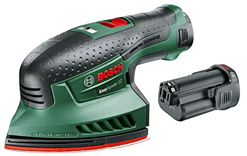 Bosch EasySander 12 - Multilijadora a batería (2 baterías 12 V 2,5 Ah, Power for all, Cargador de baterías, Maletín, 3 discos de lijadores)