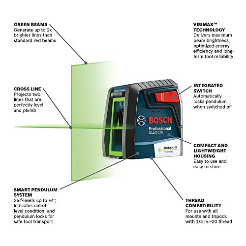 Bosch GLL40-20G Green-Beam Self-Leveling Cross-Line Laser