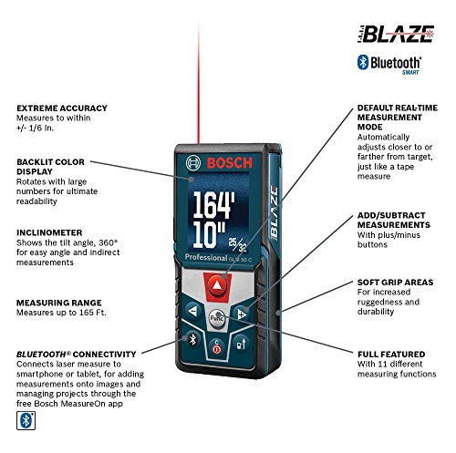 Bosch GLM 50 C Medidor de distancia láser con Bluetooth con pantalla retroiluminada a color