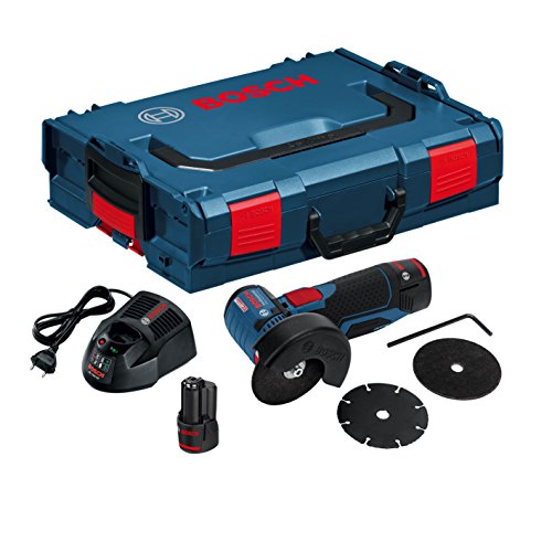 Bosch GWS 12V-76 Professional - Amoladora angular a batería con accesorios (19500 rpm, 12 V, discos, 2 baterías 2.5 Ah, cargador, L-BOXX)