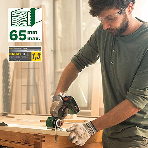 Bosch Home and Garden BOSCH 06033D5101 cadena AdvancedCut 18 (18 V, 2.5, Sistema SDS, Hoja de sierra nanoBLADE para madera 65mm, maletín), 45 W, Negro, Verde, Rojo, Plata, 1 batería (2,5 Ah)