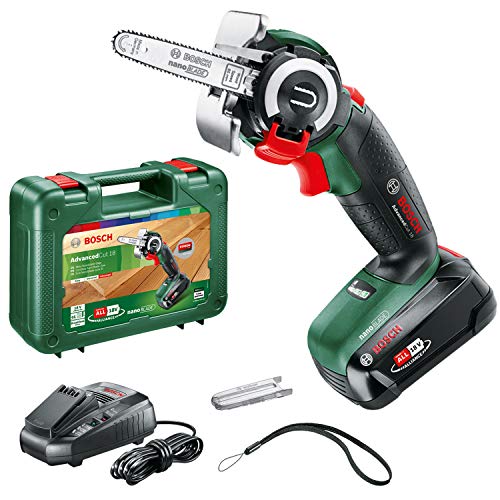 Bosch Home and Garden BOSCH 06033D5101 cadena AdvancedCut 18 (18 V, 2.5, Sistema SDS, Hoja de sierra nanoBLADE para madera 65mm, maletín), 45 W, Negro, Verde, Rojo, Plata, 1 batería (2,5 Ah)