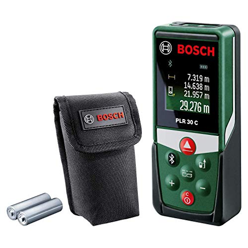 Bosch Home and Garden PLR C Medidor láser con función de aplicación, rango de medición: 0,05–30 m, precisión: ± 2 mm, en caja, 3 W, 3 V, Verde, Hasta 30m