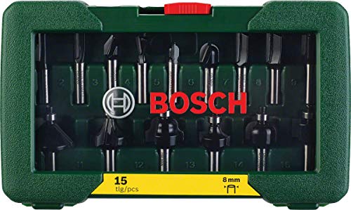 Bosch - Pack de 15 fresas con inserción de 8 mm