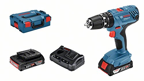 Bosch Professional 18V System GSB 18V-21 - Taladro percutor a batería (55 Nm, 1800 rpm, 2 baterías x 2,0 Ah, en L-BOXX)