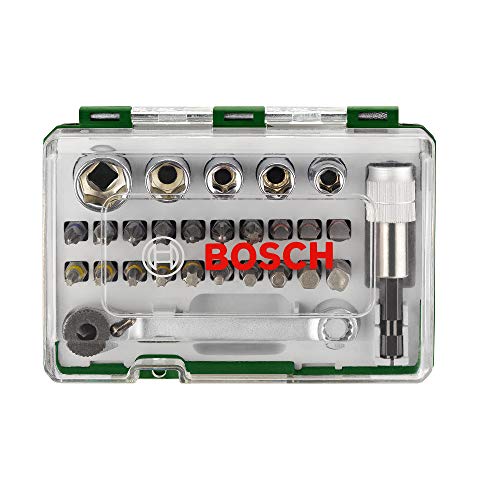 Bosch Professional 2607017160 Pack Unidades para Atornillar, con Llave de carraca, versión estándar, Standard, 750 W, Negro/Verde, 1 pack, Set de 27 Piezas