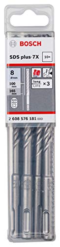 Bosch Professional 2608576181 - Juego de 10 brocas para martillo SDS Plus-7X (para hormigón armado, hormigón y mampostería 8 x 100 x 165 mm, accesorios para martillo perforador)