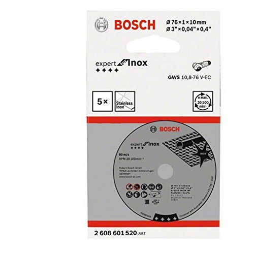 Bosch Professional 2608601520 Disco abrasivo de Corte Recto 5 uds (Expert for INOX, Accesorios para amoladoras con inserción de 10mm), Gris