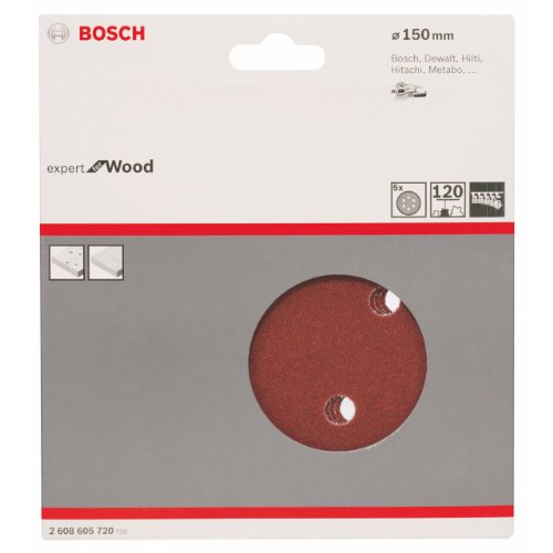 Bosch Professional 2608605720 Hoja de Lija, Gris, 150 mm, Set de 5 Piezas