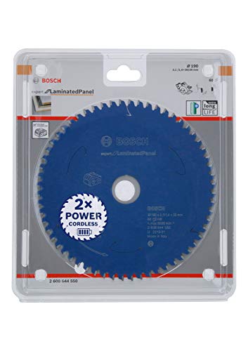 Bosch Professional 2608644550 Disco Expert for Laminated Panel, aglomerado, 60 Dientes, Accesorio de Sierra Circular sin Cable, 190 x 30 x 2.1 mm