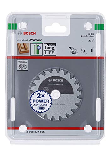 Bosch Professional 2608837666 Disco Standard for Wood, Madera, 20 Dientes, Accesorio de Sierra Circular sin Cable, 85 x 15 x 1.1 mm