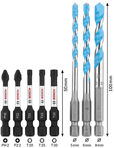 Bosch Professional 260925C159 Set de 8 Puntas de atornillar Control y Brocas Multiuso Pick and Click, Accesorio para Taladro de Impacto