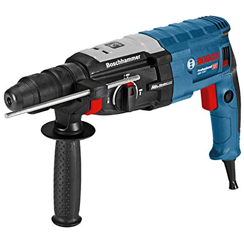 Bosch Professional GBH 2-28 F Martillo perforador, 880 vatios, perforación de hormigón de Ø máx: 28 mm, Incl. Juego de Taladro-cincel de 6 Piezas, SDS-Plus, en L-Case, Amazon Edición, 800 W, Azul