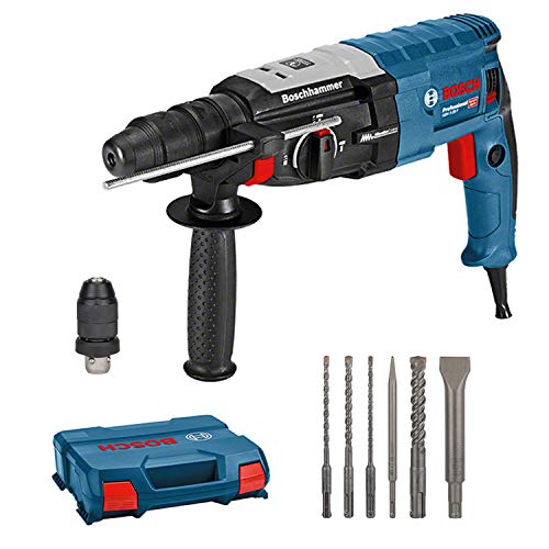 Bosch Professional GBH 2-28 F Martillo perforador, 880 vatios, perforación de hormigón de Ø máx: 28 mm, Incl. Juego de Taladro-cincel de 6 Piezas, SDS-Plus, en L-Case, Amazon Edición, 800 W, Azul