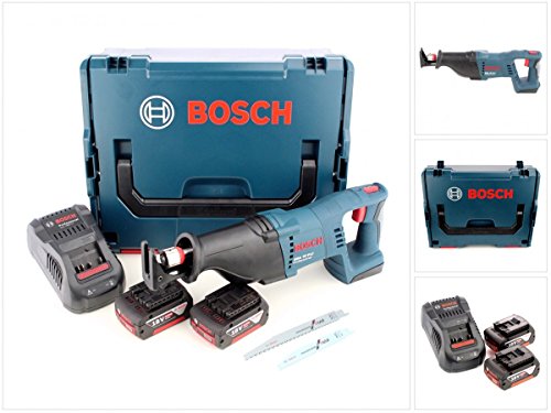 Bosch Professional GSA 18 V-LI - Sierra sable a batería (2 baterías x 5.0 Ah, 18 V, 2.400 - 2.700 cpm, control de velocidad, en L-BOXX)