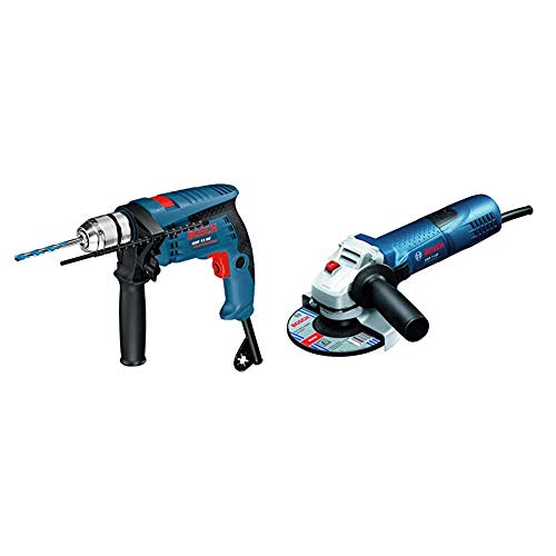 Bosch Professional GSB 13 RE - Taladro percutor, juego de accesorios, 600 W + Bosch Professional GWS 7-125 - Amoladora angular, diámetro de disco 125 mm