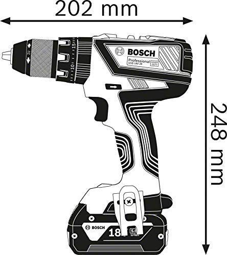 Bosch Professional GSB 18V-28 System Taladro percutor, torsión máxima: 63 NM, Incl 35 pcs Juego de Accesorios de Impacto, 2X 2.0 Ah batería, en L-BOXX 136, Amazon Edición, 36 W, 18 V, Azul