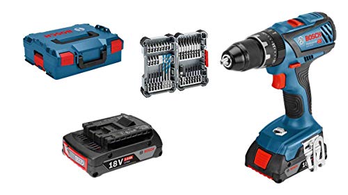 Bosch Professional GSB 18V-28 System Taladro percutor, torsión máxima: 63 NM, Incl 35 pcs Juego de Accesorios de Impacto, 2X 2.0 Ah batería, en L-BOXX 136, Amazon Edición, 36 W, 18 V, Azul