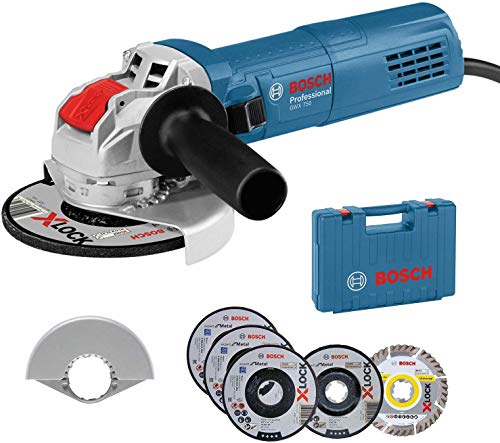 Bosch Professional GWX 750-125 Amoladora Angular, Ø, Incl. Juego de Discos de Corte y de amolado de 5 Piezas, Cubierta Protectora 125 mm, en maletín, Amazon Edición, 750 W, Azul