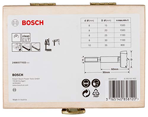 Bosch Professional Juego de 5 brocas fresadoras (para madera, Ø 15/20/25/30/35 mm, longitud 90 mm, accesorio para taladro)