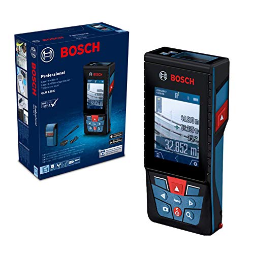 Bosch Professional Medidor láser de distancia GLM 120 C (cámara integrada, transmisión de datos Bluetooth, máx. distancia:120 m, cable micro USB, cargador, correa de transporte, funda, trípode BT 150)