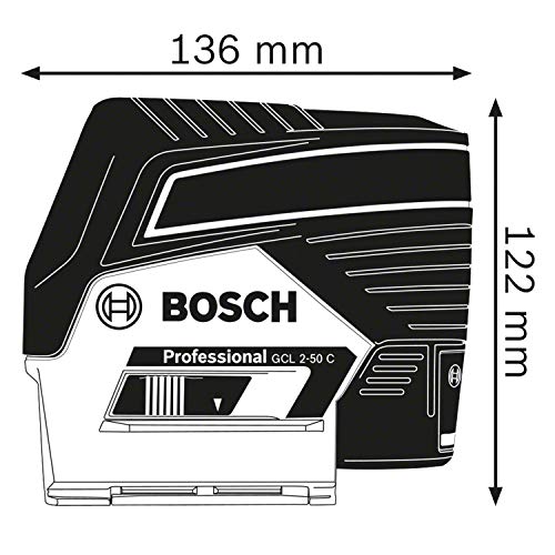Bosch Professional Nivel Láser GCL 2-50 C (láser rojo, interior, con función aplicación, soporte, alcance visible: hasta 20 m, 4x pilas AA, en caja)