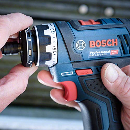 Bosch Professional System Atornillador GSR 12V-15 FC, Incluye batería de 1x2.0 Ah, Cargador rápido, 3X portabrocas, 40 pcs. Juego de Accesorios, en maletín, Amazon Edición, 12 V, Multicolor